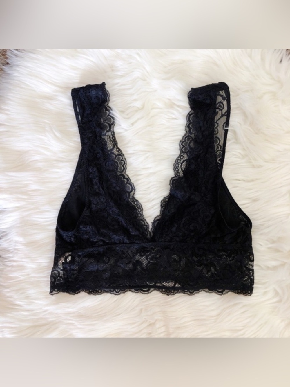 French Affair Black Lace Deep V Stretchy Bra Bralette